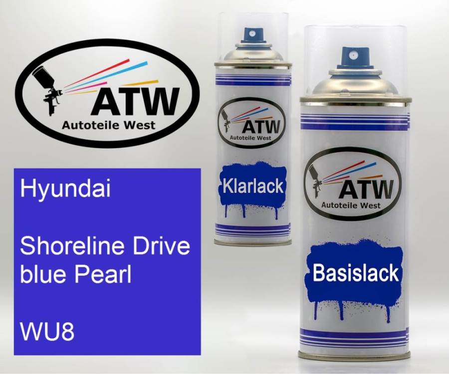 Hyundai, Shoreline Drive blue Pearl, WU8: 400ml Sprühdose + 400ml Klarlack - Set, von ATW Autoteile West.